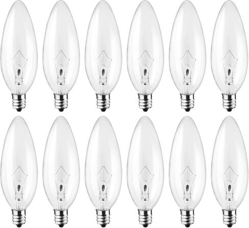 LinMiFo 12-Pack E12 B10 لمبة قاعدة الشمعدانات الشفافة، 40 وات 120 فولت مصابيح إضاءة شمعة متوهجة قابلة للتعتيم للمعلقات أو الهواء الطلق، مروحة السقف، الموقد، شمعدانات الحائط in Kuwait