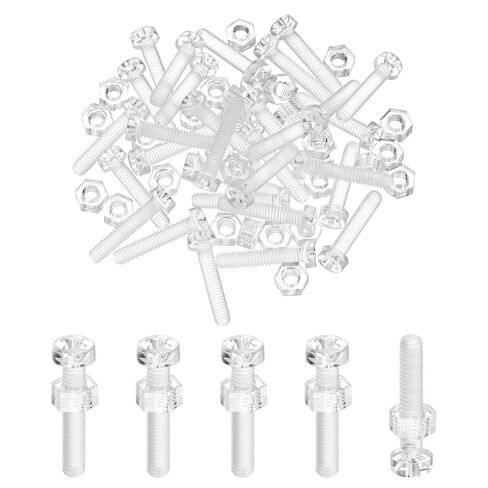 M METERXITY 30-Set Clear Transparent Screws and Hex Nuts Kit, M4x20mm Acrylic Plastic Cross-recessed Round Head Screws for Machine Accessories/DIY Equipment/Model, Hand Tighten Bolts in Kuwait
