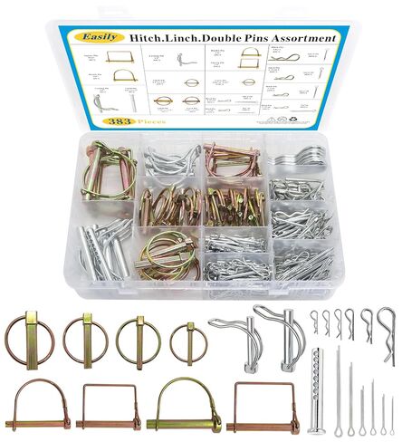 383 PCS Heavy Duty Pin Assortment Kit, Hitch Pins R Clip PIns/Hair Pins/Lynch Pins /PTO Pins/Clevis Pins/Cotter Pins for Trucks Trailers Tractors Mowers 3 Point Accessories, Farm,Lawn and Garden in Kuwait