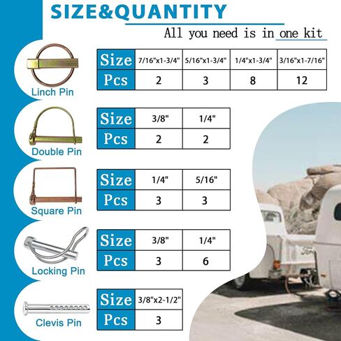 383 PCS Heavy Duty Pin Assortment Kit, Hitch Pins R Clip PIns/Hair Pins/Lynch Pins /PTO Pins/Clevis Pins/Cotter Pins for Trucks Trailers Tractors Mowers 3 Point Accessories, Farm,Lawn and Garden in Kuwait