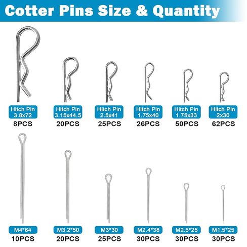 383 PCS Heavy Duty Pin Assortment Kit, Hitch Pins R Clip PIns/Hair Pins/Lynch Pins /PTO Pins/Clevis Pins/Cotter Pins for Trucks Trailers Tractors Mowers 3 Point Accessories, Farm,Lawn and Garden in Kuwait