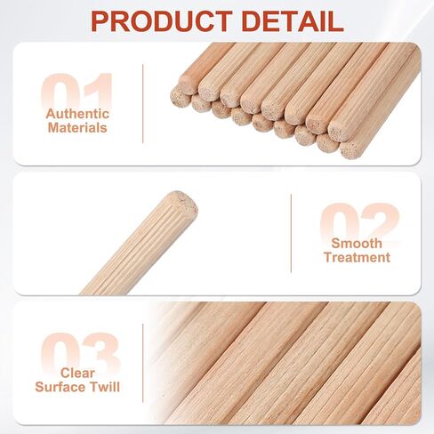 MECCANIXITY Wooden Dowel Pins 3/8" x 4" (10mm x 100mm) Straight Dowel Rods Wood Fluted Dowels Rods for Crafts Furniture DIY Hardwood Count 50 in Kuwait