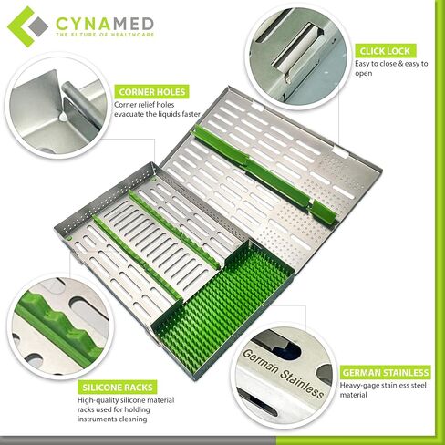 Cynamed Premium Sterilization Cassette for Dental Tools, 16PC - Green in Kuwait