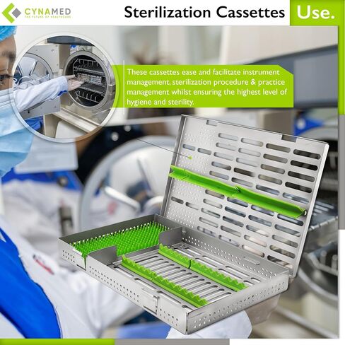 Cynamed Premium Sterilization Cassette for Dental Tools, 16PC - Green in Kuwait