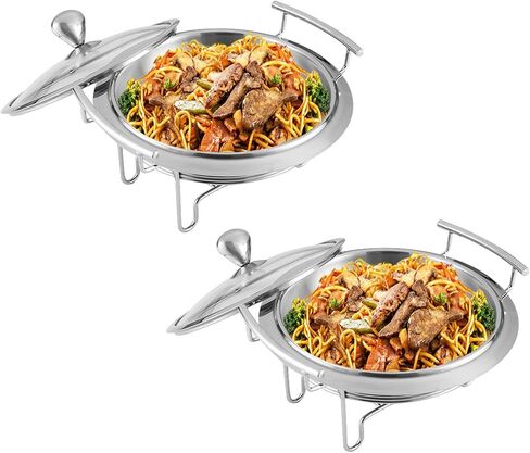2/4 Pack Visible Hotpot Set, Stainless Steel Round Buffet Server Warming Tray for Parties, Weddings and Events, with Glass Lid, Food Plate and Fuel Holder, Pack of 2, 20c,2 Pack-26cm in Kuwait