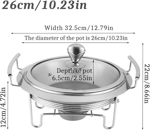 2/4 Pack Visible Hotpot Set, Stainless Steel Round Buffet Server Warming Tray for Parties, Weddings and Events, with Glass Lid, Food Plate and Fuel Holder, Pack of 2, 20c,2 Pack-26cm in Kuwait