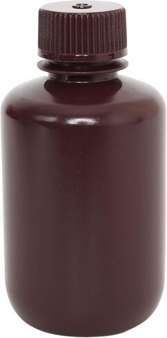 EISCO - Pack of 12 125mL Sterile Narrow Mouth Amber HDPE Reagent Bottles with Polypropylene Caps, Leak-Proof Design, Light-Sensitive Sample Storage, -100 to 120°C, Laboratory Containers in Kuwait