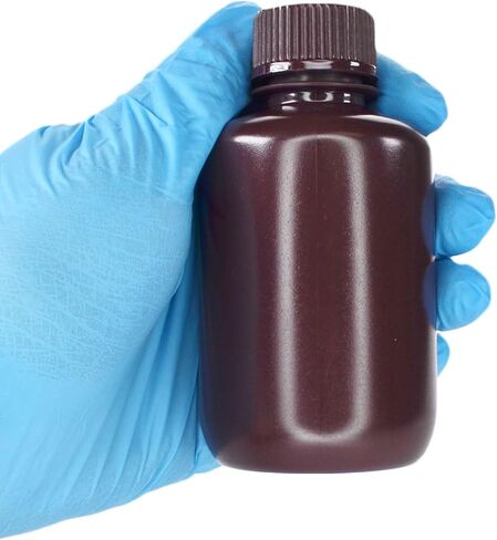 EISCO - Pack of 12 125mL Sterile Narrow Mouth Amber HDPE Reagent Bottles with Polypropylene Caps, Leak-Proof Design, Light-Sensitive Sample Storage, -100 to 120°C, Laboratory Containers in Kuwait