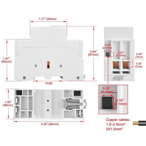 Heschen Household AC Contactor Switch, HSR1-40, Ie 40A, 2 Pole, Two Normally Closed, AC 220V/240V Coil Voltage, 35mm DIN Rail Mount in Kuwait