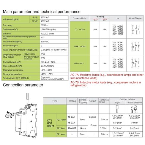 Heschen Household AC Contactor Switch, HSR1-40, Ie 40A, 2 Pole, Two Normally Closed, AC 220V/240V Coil Voltage, 35mm DIN Rail Mount in Kuwait