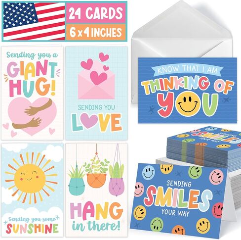 Hadley Designs Thinking of You Cards with Envelopes - 24 Hello Greeting Cards Thinking of You Card for Men & Women Bulk, Blank Encouragement Card for Kids, Just Because Cheerful Encouraging Notecards in Saudi Arabia