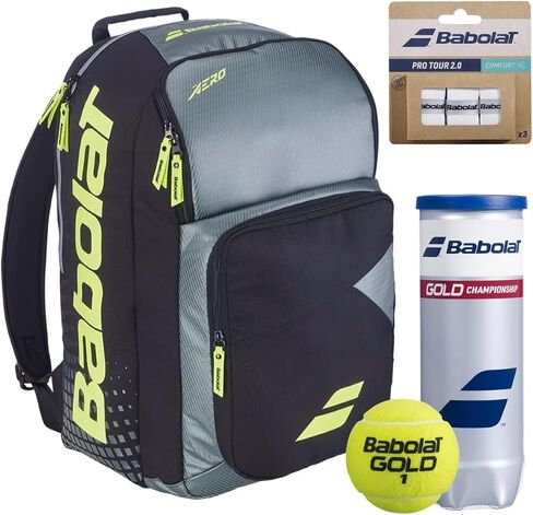 Babolat Pure Aero Tennis Backpack (Metallic Grey/Black/Fluo Yellow) – Optional Accessories in Kuwait