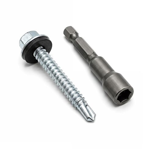 #12 x 2 inches (100 PCS) Metal Roofing Screws, with Rubber Gasket, Suitable for Metal and Woodworking, 1 Hex Bit Socket Included in Kuwait