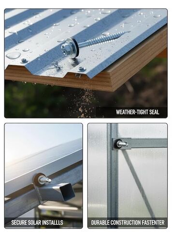 #12 x 2 inches (100 PCS) Metal Roofing Screws, with Rubber Gasket, Suitable for Metal and Woodworking, 1 Hex Bit Socket Included in Kuwait