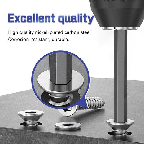 #4#8#10 Wood Screws Assortment Kit 175 Pcs, Flat Head Hex Socket Assorted Screws Set, Hardened Nickel Plated Steel, Countersunk Self Tapping Screws for Wood (1-1/2", 1", 3/4", 1/2") in Kuwait