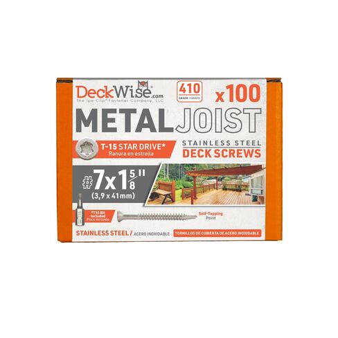 براغي DeckWise #7x1-5/8 من الفولاذ المقاوم للصدأ ذاتية التنصت للروافد المعدنية، رأس T15، تغطي 50 مترًا مربعًا. قدم. من التزيين (100 حزمة) in Kuwait