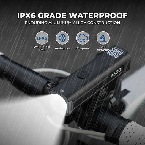 ROCKBROS Bike Headlight 6 Modes Anti-Dazzling Bike Front Light Aluminium Alloy IPX6 Waterproof Type-C Rechargeable Bike Lights for Night Riding in Kuwait