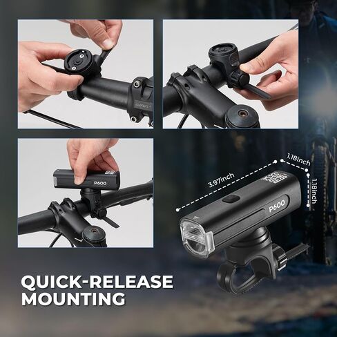 ROCKBROS Bike Headlight 6 Modes Anti-Dazzling Bike Front Light Aluminium Alloy IPX6 Waterproof Type-C Rechargeable Bike Lights for Night Riding in Kuwait