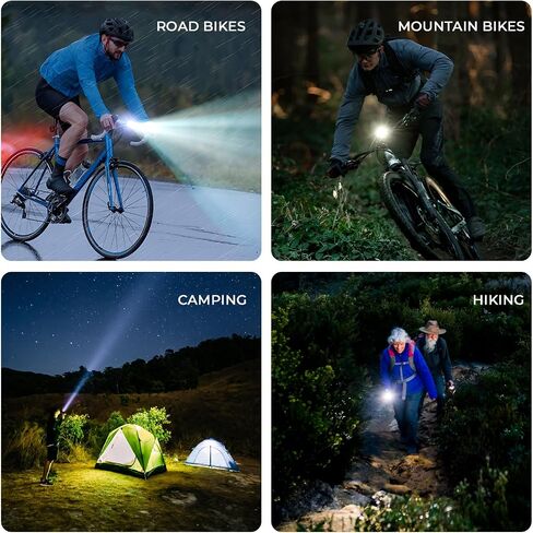 ROCKBROS Bike Headlight 6 Modes Anti-Dazzling Bike Front Light Aluminium Alloy IPX6 Waterproof Type-C Rechargeable Bike Lights for Night Riding in Kuwait