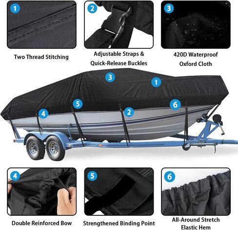 Boat Cover for Boston Whaler Montauk 150/SUPER Sport 150 15' 2010-2026, 420D Oxford Cloth Waterproof Trailerable Boat Cover for V-Hull, Tri-Hull, Runabout All-Weather Protection in Kuwait
