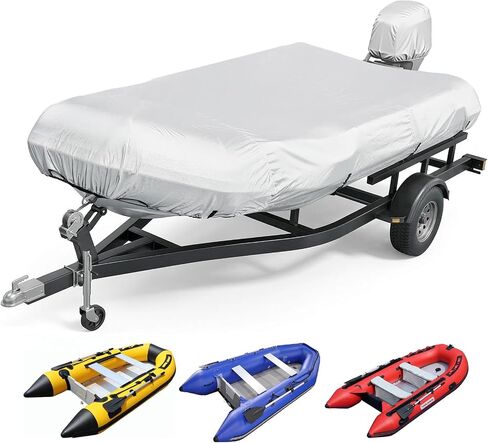 Inflatable Boat Cover 9-10 ft, 1200D Heavy Duty Waterproof Boat Cover with Soft Cotton Lining, UV-Resistant Dinghy Cover with 4 Straps & Motor Cover,Silver in Kuwait