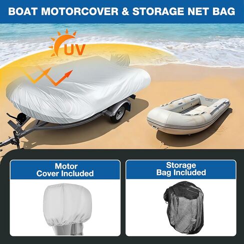 Inflatable Boat Cover 9-10 ft, 1200D Heavy Duty Waterproof Boat Cover with Soft Cotton Lining, UV-Resistant Dinghy Cover with 4 Straps & Motor Cover,Silver in Kuwait