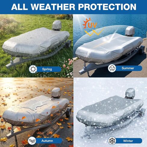 Inflatable Boat Cover 9-10 ft, 1200D Heavy Duty Waterproof Boat Cover with Soft Cotton Lining, UV-Resistant Dinghy Cover with 4 Straps & Motor Cover,Silver in Kuwait