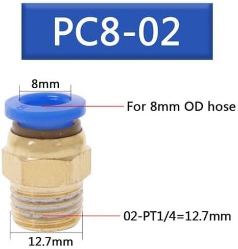 10-Pack PU Air Push-In Fitting: Straight Male Connector, 5/16" (8mm) Tube OD, 1/4" NPT Thread, for Pneumatic Systems in Kuwait