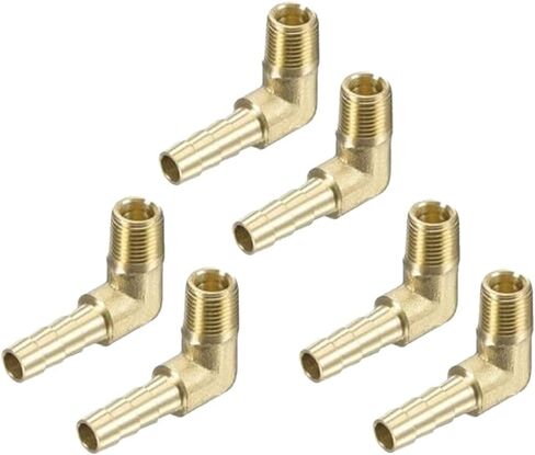 6-Piece Brass 1/4" Barb x 1/8" Male NPT 90° Elbow Fitting for Air, Water, Fuel & Gas Lines – Golden, Corrosion-Resistant in Kuwait