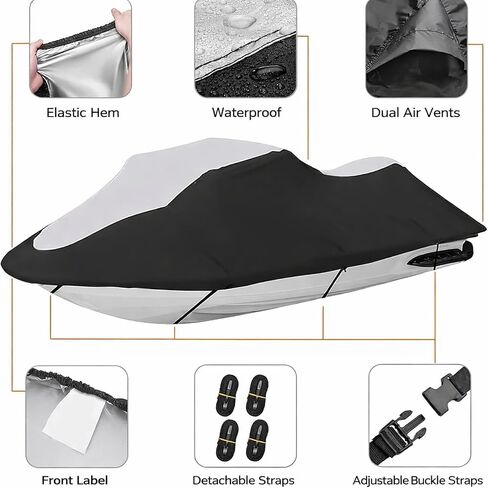 Jet Ski Cover for Yamaha WaveRunner JetBlaster PRO 3-Up 2025 2026, All-Weather Water Resistant Personal Watercraft Protective Cover, Outdoor Storage Motorboat Cover,B Black+White in Kuwait