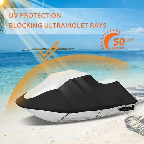 Jet Ski Cover for Yamaha WaveRunner JetBlaster PRO 3-Up 2025 2026, All-Weather Water Resistant Personal Watercraft Protective Cover, Outdoor Storage Motorboat Cover,B Black+White in Kuwait
