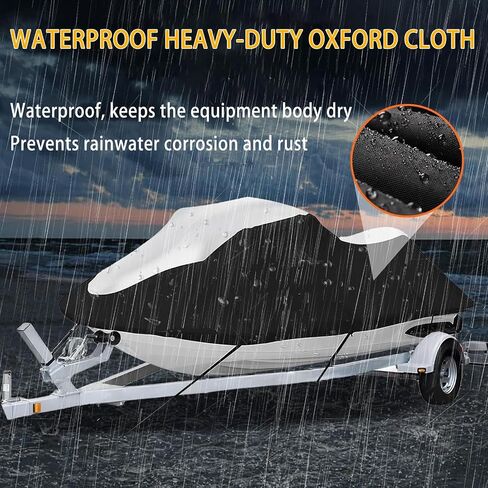 Jet Ski Cover for Yamaha WaveRunner JetBlaster PRO 3-Up 2025 2026, All-Weather Water Resistant Personal Watercraft Protective Cover, Outdoor Storage Motorboat Cover,B Black+White in Kuwait