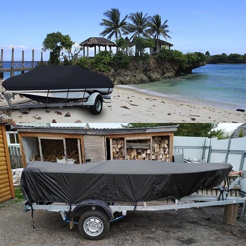 غطاء قارب لـ Carolina Skiff 15 15 '2010-2020، 420D Oxford غطاء قابل للقطر مقاوم للماء لقوارب الصيد على شكل V والقوارب السريعة مع حاشية مرنة in Kuwait