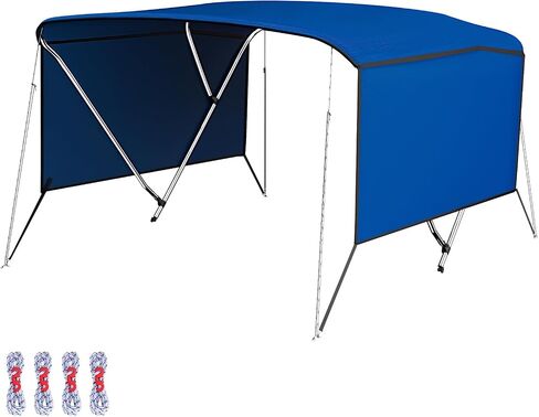 3 Bow Bimini Top for Boats Cover, Marine Grade Canvas Sun Shade with Mesh Side Panels, Rear Support Poles & Adjustable Aluminum Frame, Heavy Duty Waterproof Marine Canopy for Pontoon, Bass, Jon Boats in Kuwait