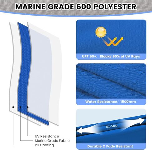 3 Bow Bimini Top for Boats Cover, Marine Grade Canvas Sun Shade with Mesh Side Panels, Rear Support Poles & Adjustable Aluminum Frame, Heavy Duty Waterproof Marine Canopy for Pontoon, Bass, Jon Boats in Kuwait