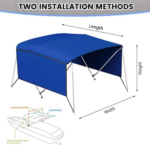 3 Bow Bimini Top for Boats Cover, Marine Grade Canvas Sun Shade with Mesh Side Panels, Rear Support Poles & Adjustable Aluminum Frame, Heavy Duty Waterproof Marine Canopy for Pontoon, Bass, Jon Boats in Kuwait