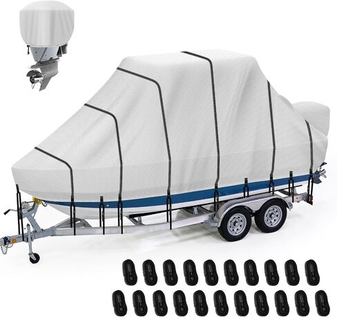 1200D Heavy Duty Waterproof T-Top Boat Cover with Motor Cover | T Top/Hard-Top Boat Cover, Trailerable Center Console Boat Cover with T Top Roof, 21'-23' Long Beam Width up to 106", Gray in Kuwait
