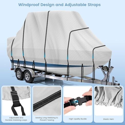1200D Heavy Duty Waterproof T-Top Boat Cover with Motor Cover | T Top/Hard-Top Boat Cover, Trailerable Center Console Boat Cover with T Top Roof, 21'-23' Long Beam Width up to 106", Gray in Kuwait