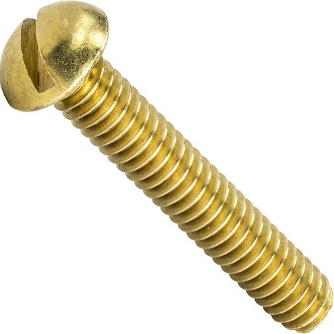 3/8-16 x 3/4" Round Head Machine Screws, Slotted Drive, Solid Brass Grade 360, Full Thread, Plain Finish, Machine Thread, Quantity 10 in Kuwait