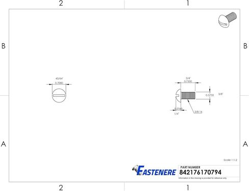 3/8-16 x 3/4" Round Head Machine Screws, Slotted Drive, Solid Brass Grade 360, Full Thread, Plain Finish, Machine Thread, Quantity 10 in Kuwait