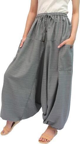بنطال Wynnthaishop'100% قطن فضفاض بوهو علاء الدين يوجا (L-XXL للخصر من 34 بوصة إلى 48 بوصة رمادي) in Kuwait