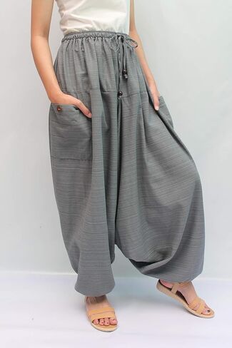 بنطال Wynnthaishop'100% قطن فضفاض بوهو علاء الدين يوجا (L-XXL للخصر من 34 بوصة إلى 48 بوصة رمادي) in Kuwait