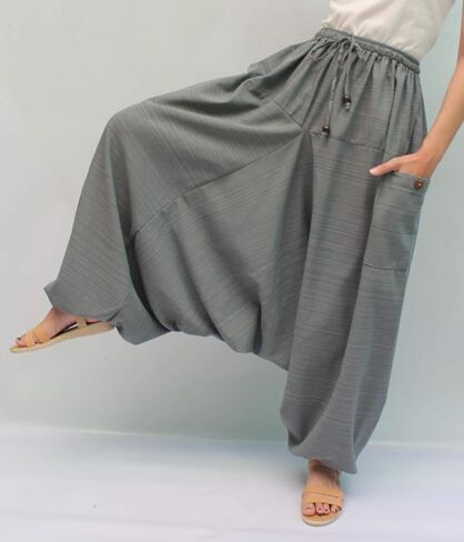 بنطال Wynnthaishop'100% قطن فضفاض بوهو علاء الدين يوجا (L-XXL للخصر من 34 بوصة إلى 48 بوصة رمادي) in Kuwait