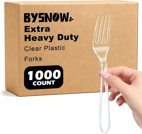 BYSNOW 360 شوكة بلاستيكية شفافة يمكن التخلص منها، شوكة شديدة التحمل يمكن التخلص منها، خالية من مادة BPA، مقاومة للكسر والحرارة، صلبة ومتينة، جودة ممتازة للحفلات والتخييم والاستخدام اليومي in Kuwait