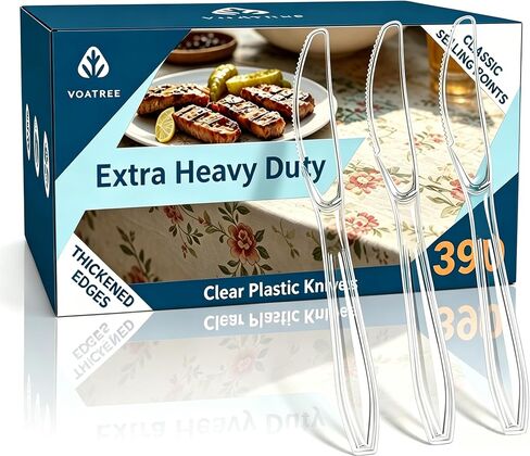 390 Count Heavy Duty Disposable Clear Plastic Knives, 7 Inch, Bulk | Premium Quality, BPA-Free,Heat Resistant, Transparent, Crystal, for Everyday Use, Party Supply, Events,Wedding, Restaurant in Kuwait