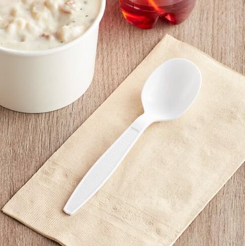 Heavy Weight Plastic Spoons, White Disposable Polystyrene Cutlery, 5.4 Inch Bulk Pack of 1000, Durable Single Use Spoons for Restaurants, Catering, Takeout, Cafeterias, Parties & Food Service in Kuwait