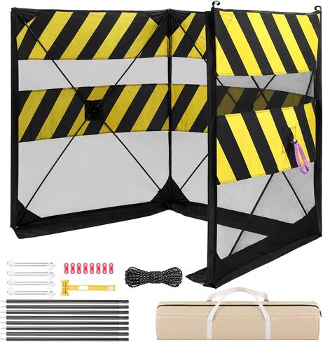 3 Panels Foldable Safety Barricade, 10.5 ft Debris Containment Barrier for Tree Cutting, Stump Grinding & Construction Work, Fiberglass Frame Mesh Fence for Work Zone Safety, Crowd Control in Kuwait