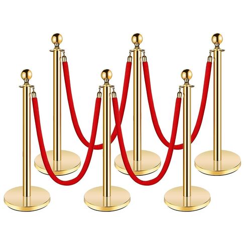 4 Pack Crowd Control Stanchions, Black Gold Stainless Steel Queue Barrier Posts, 5FT Black Velvet Rope Stanchion Set with Fillable Base, 4-Way Ball Top Rope Barriers for Hotel, Wedding, Airport in Kuwait