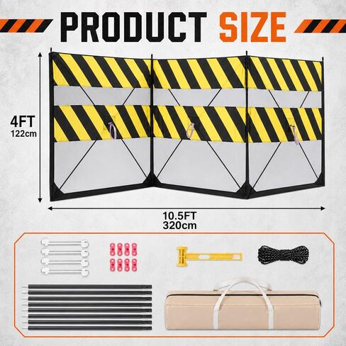 3 Panels Foldable Safety Barricade, 10.5 ft Debris Containment Barrier for Tree Cutting, Stump Grinding & Construction Work, Fiberglass Frame Mesh Fence for Work Zone Safety, Crowd Control in Kuwait