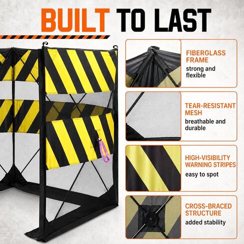3 Panels Foldable Safety Barricade, 10.5 ft Debris Containment Barrier for Tree Cutting, Stump Grinding & Construction Work, Fiberglass Frame Mesh Fence for Work Zone Safety, Crowd Control in Kuwait